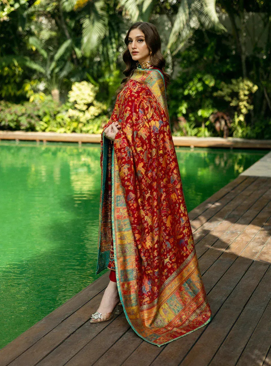 Zainab Chottani Makhmal Luxe Pret Deep Red Viscose – view 5 – Poshaq
