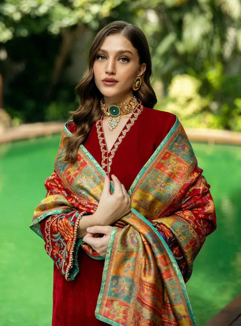 Zainab Chottani Makhmal Luxe Pret Deep Red Viscose – view 6 – Poshaq