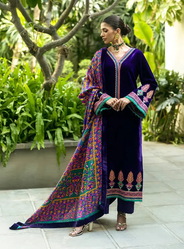 Zainab Chottani Makhmal Luxe Pret Deep Purple Viscose – view 1 – Poshaq