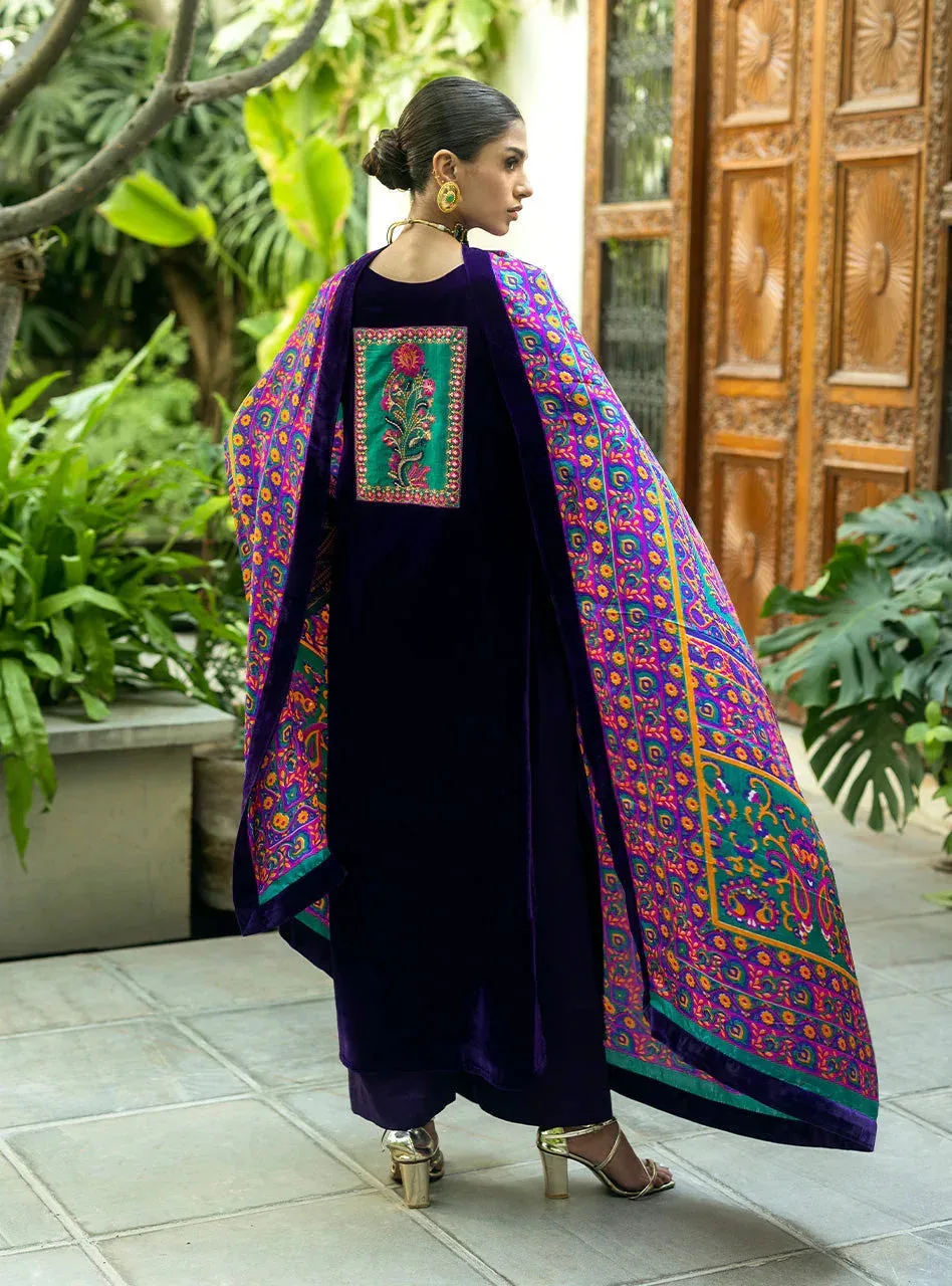 Zainab Chottani Makhmal Luxe Pret Deep Purple Viscose – view 2 – Poshaq