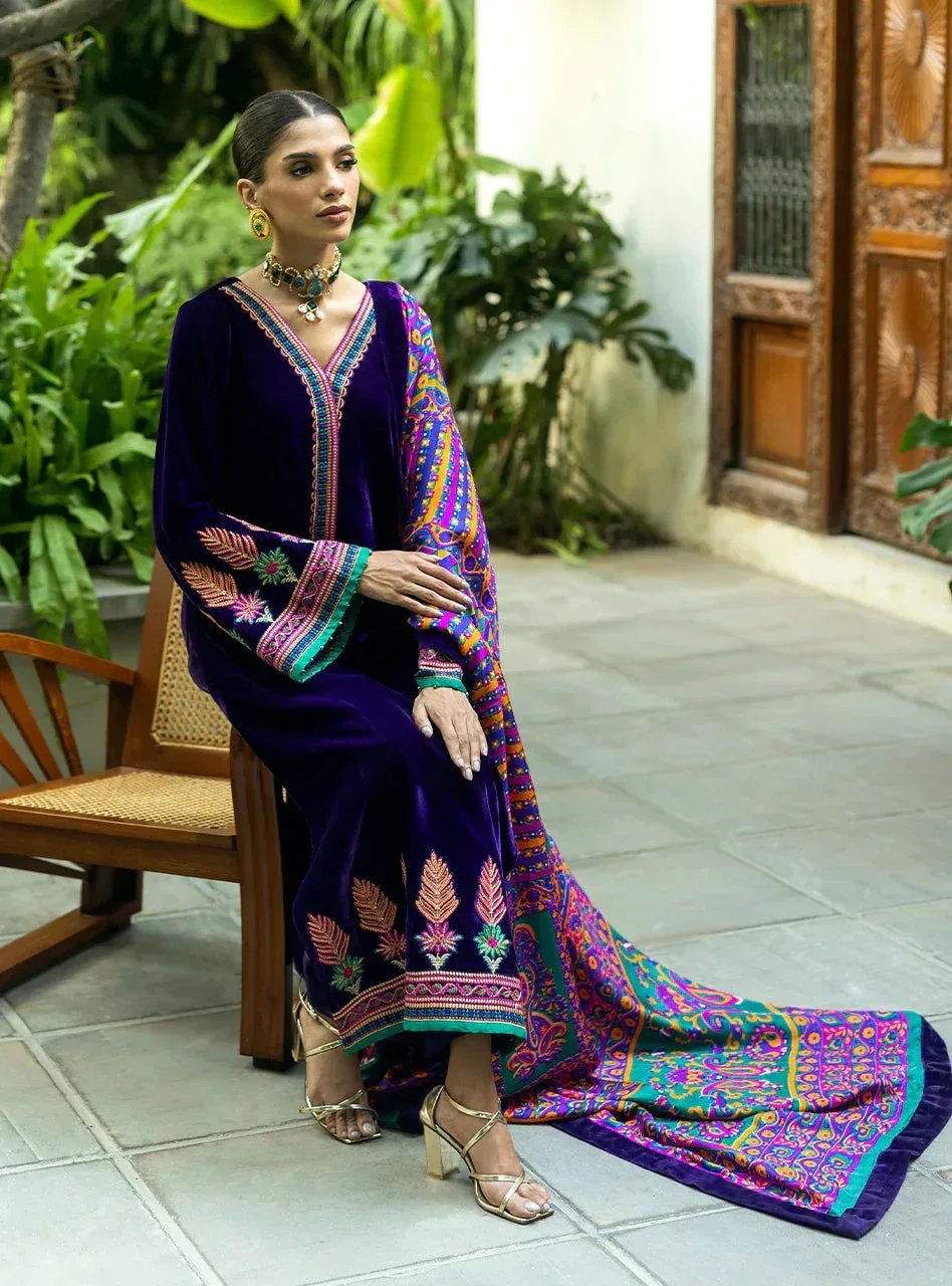 Zainab Chottani Makhmal Luxe Pret Deep Purple Viscose – view 3 – Poshaq