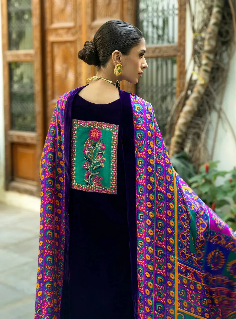 Zainab Chottani Makhmal Luxe Pret Deep Purple Viscose – view 6 – Poshaq