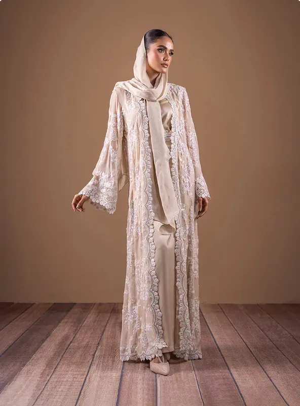 Zainab Chottani Semi Formals Beige Chiffon – view 1 – Poshaq