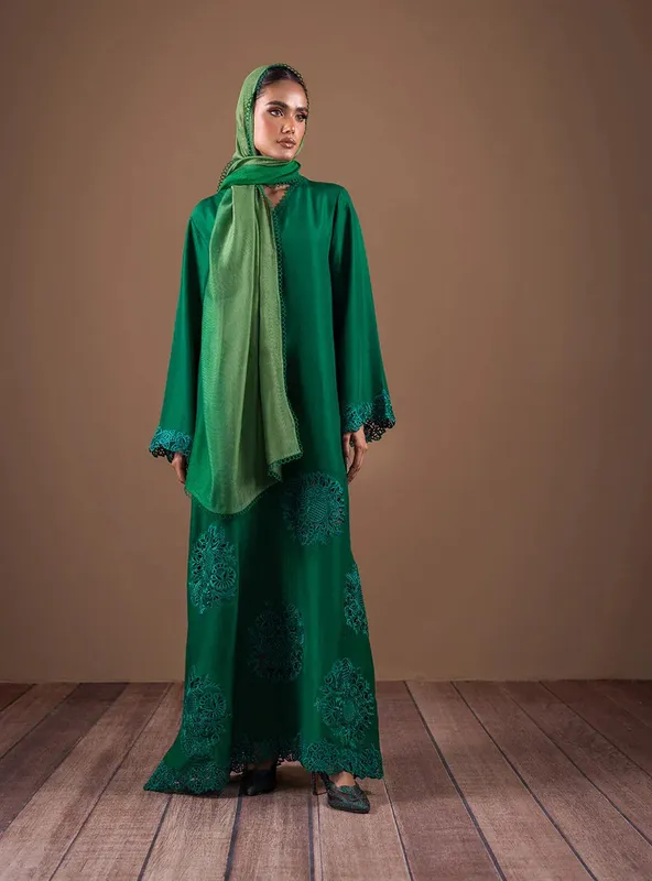 Zainab Chottani Semi Formals Green Raw Silk – view 1 – Poshaq
