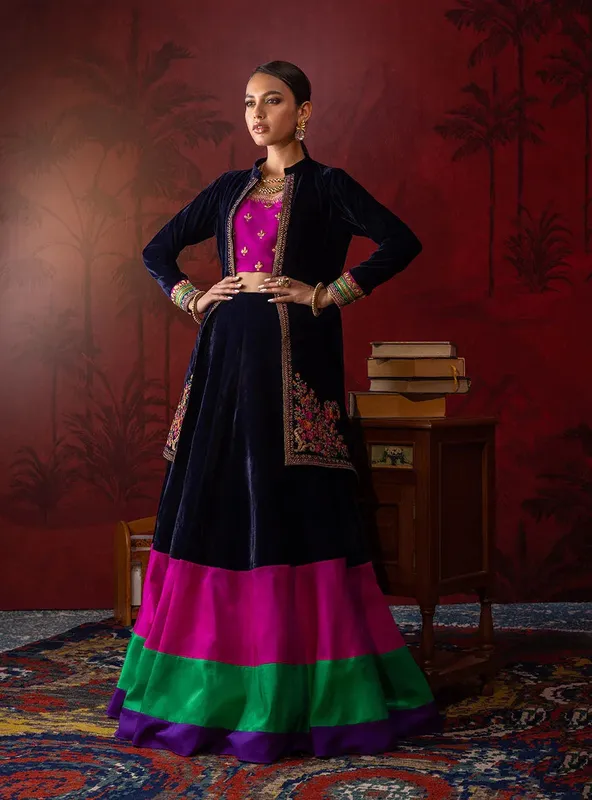 Zainab Chottani Semi Formals Multi Velvet – view 1 – Poshaq