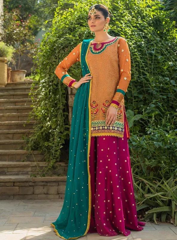Zainab Chottani Semi Formals Orange Chiffon – view 1 – Poshaq