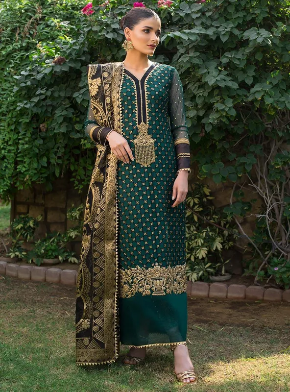 Zainab Chottani Semi Formals Green Net – view 1 – Poshaq