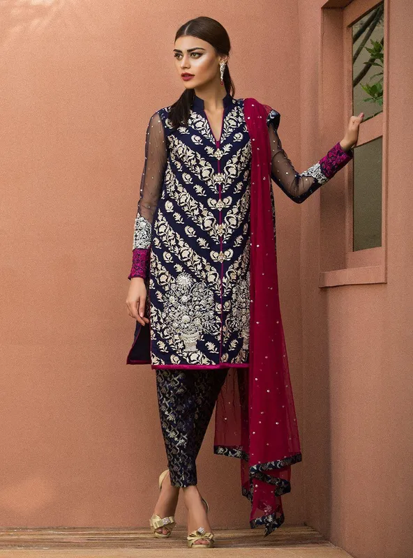 Zainab Chottani Semi Formals Blue Chiffon – view 1 – Poshaq