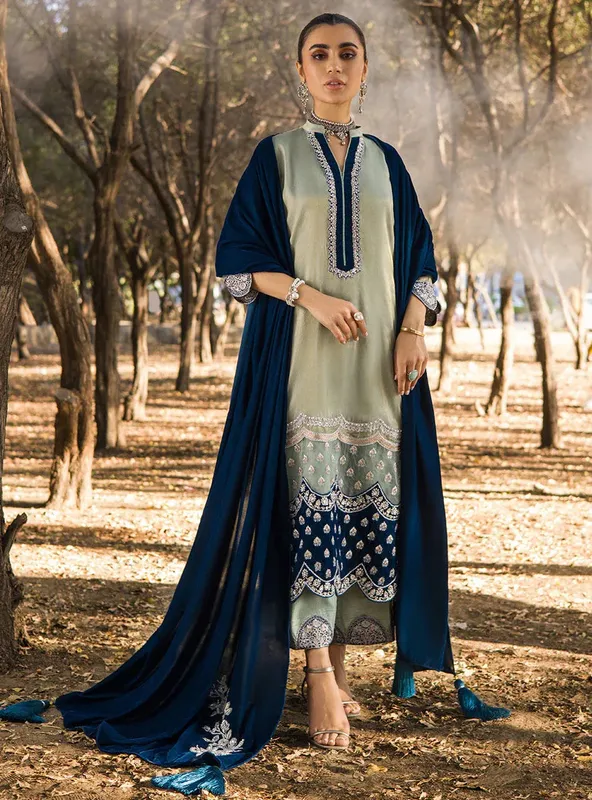Zainab Chottani Semi Formals Silver Velvet – view 1 – Poshaq