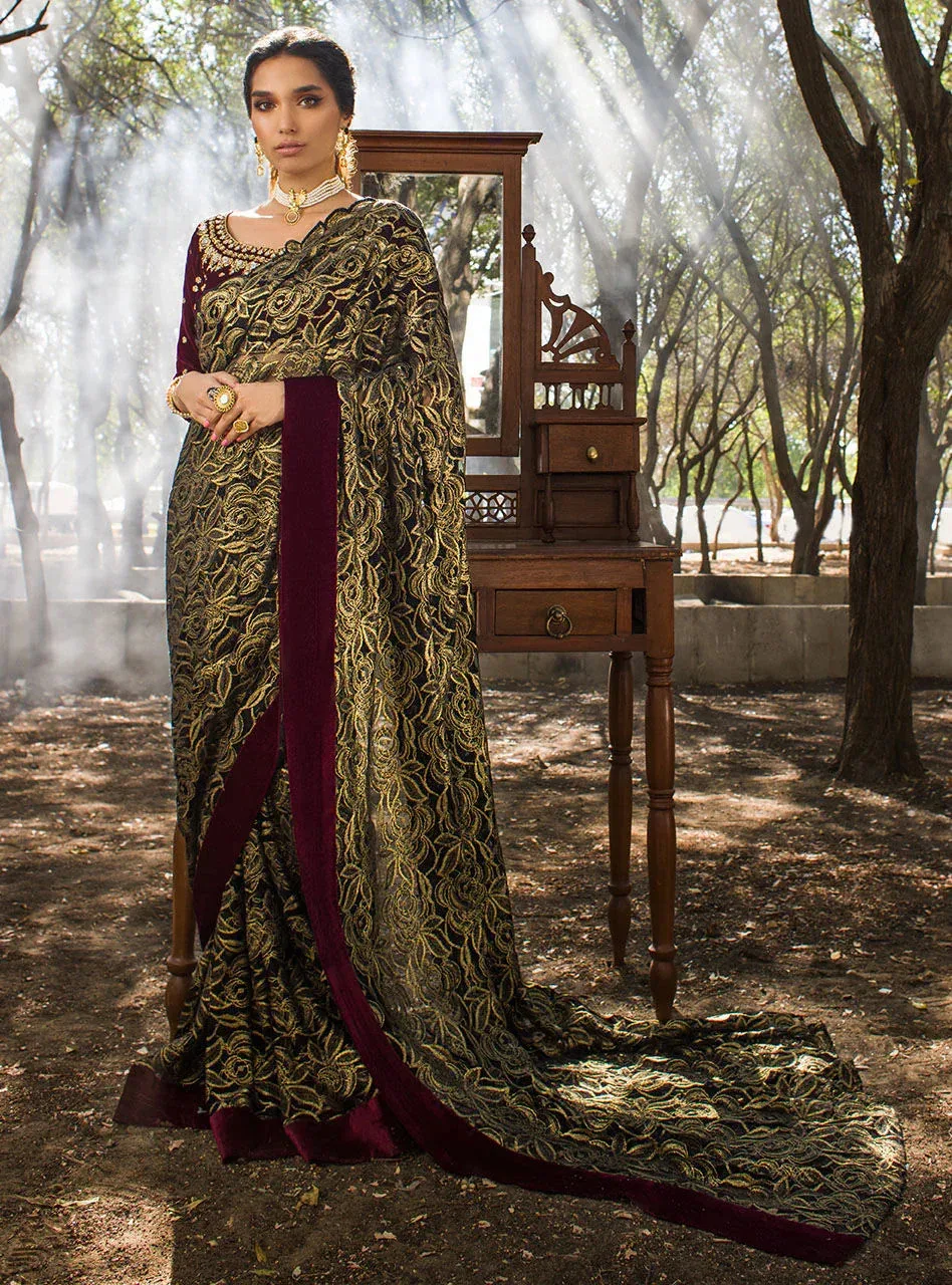 Zainab Chottani Semi Formals Maroon Velvet – view 1 – Poshaq