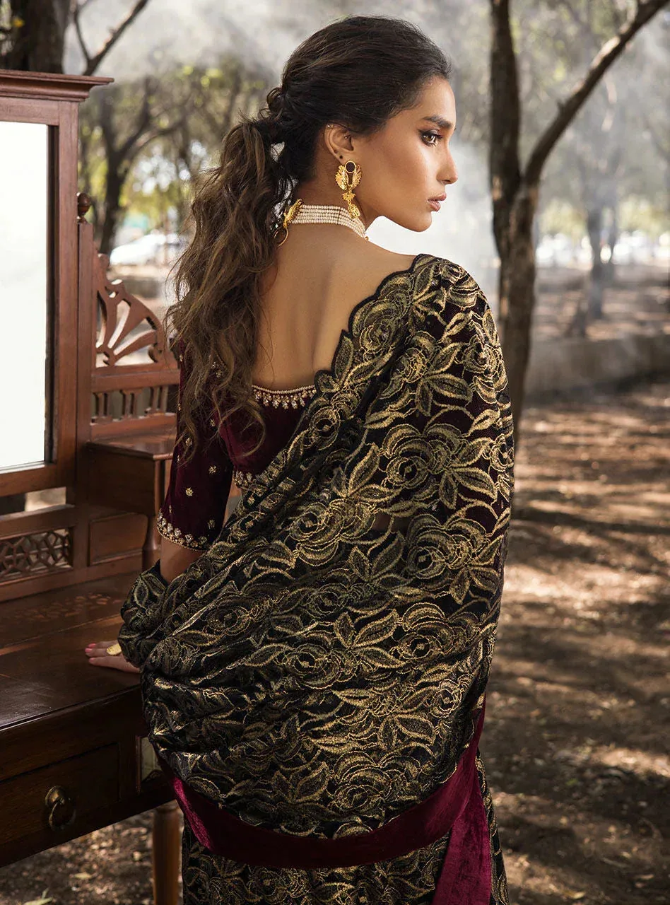 Zainab Chottani Semi Formals Maroon Velvet – view 2 – Poshaq