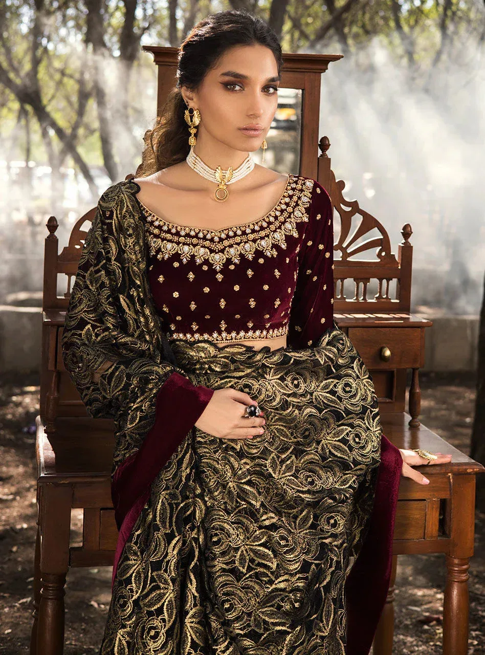Zainab Chottani Semi Formals Maroon Velvet – view 3 – Poshaq