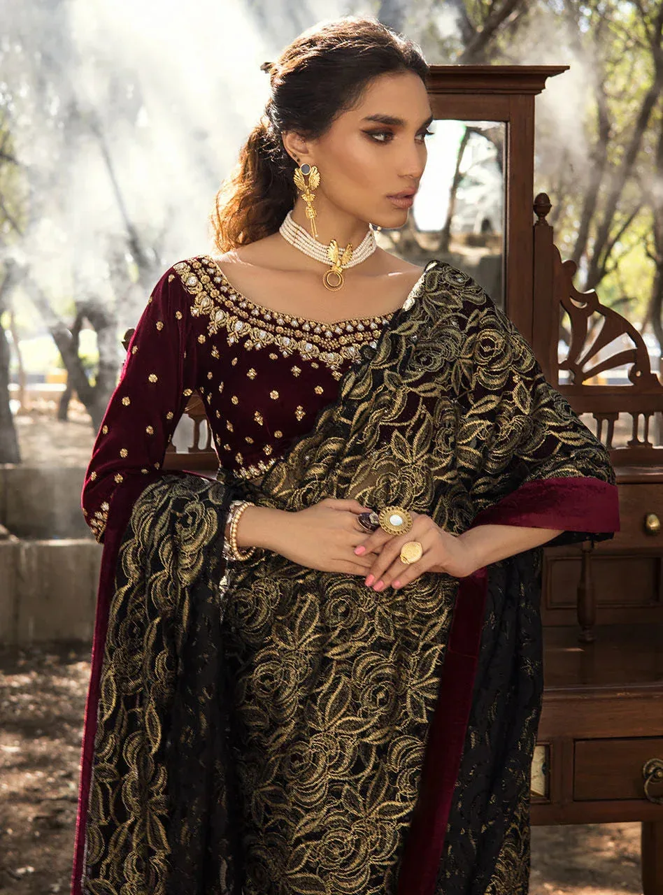 Zainab Chottani Semi Formals Maroon Velvet – view 4 – Poshaq
