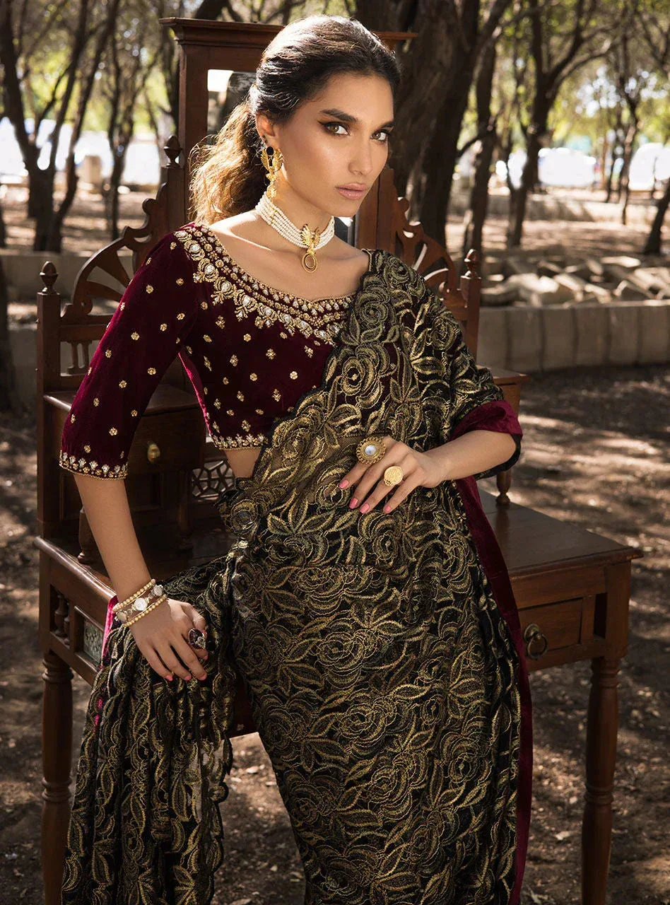 Zainab Chottani Semi Formals Maroon Velvet – view 5 – Poshaq