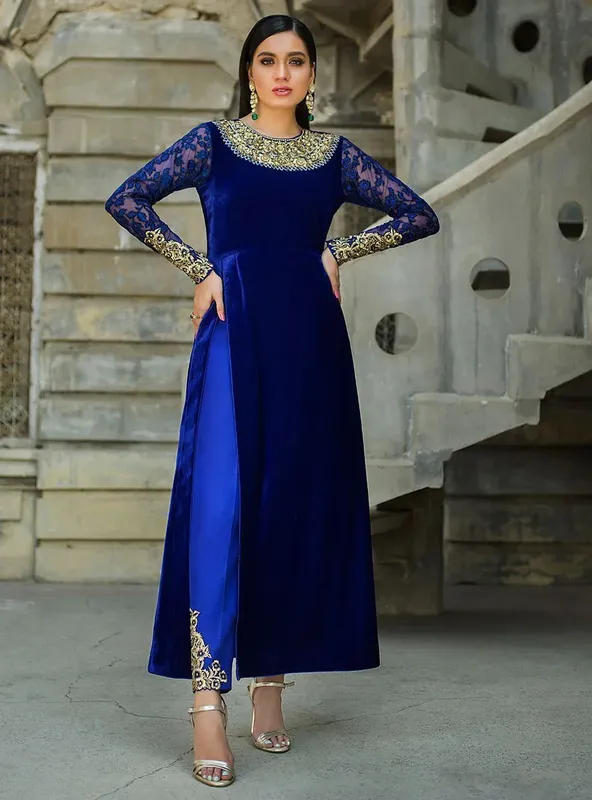 Zainab Chottani Semi Formals Silver Velvet – view 1 – Poshaq