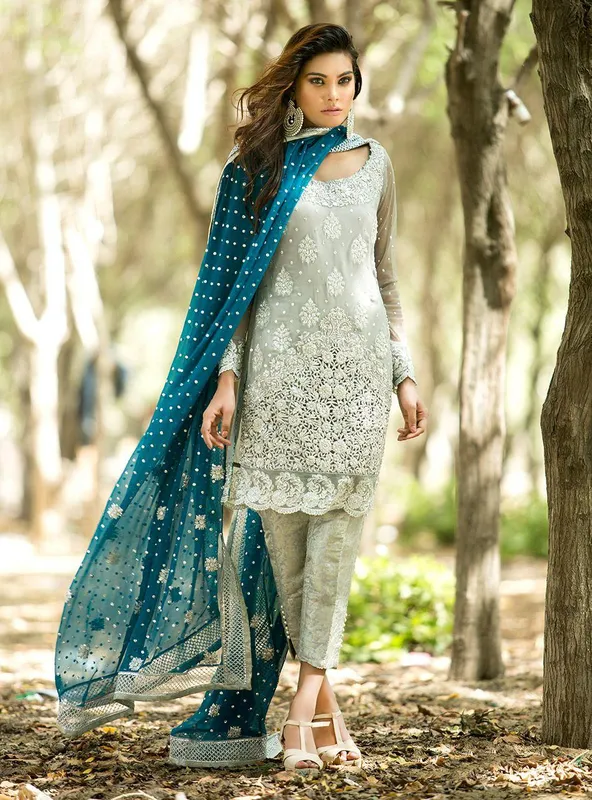 Zainab Chottani Semi Formals Silver Chiffon – view 1 – Poshaq