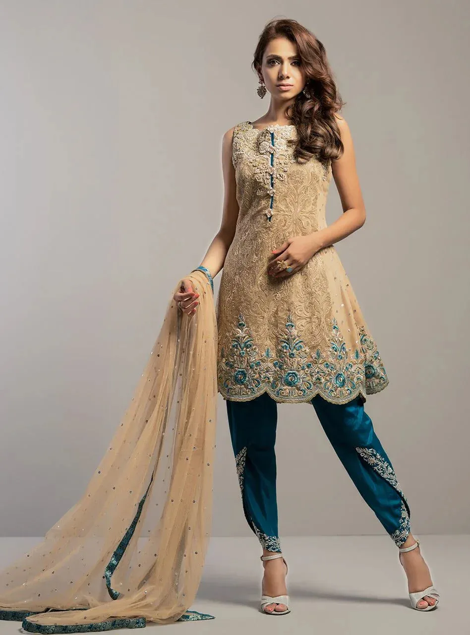 Zainab Chottani Semi Formals Teal Organza – view 1 – Poshaq