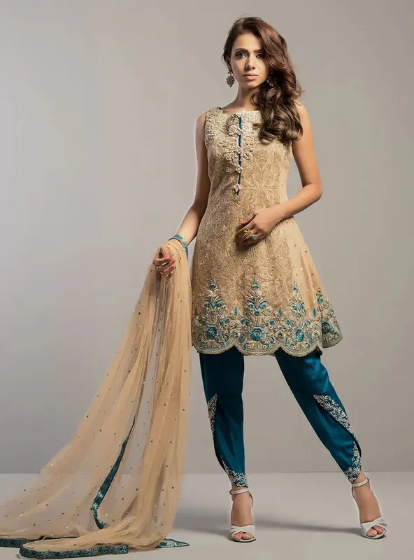 Zainab Chottani Semi Formals Teal Organza – view 1 – Poshaq