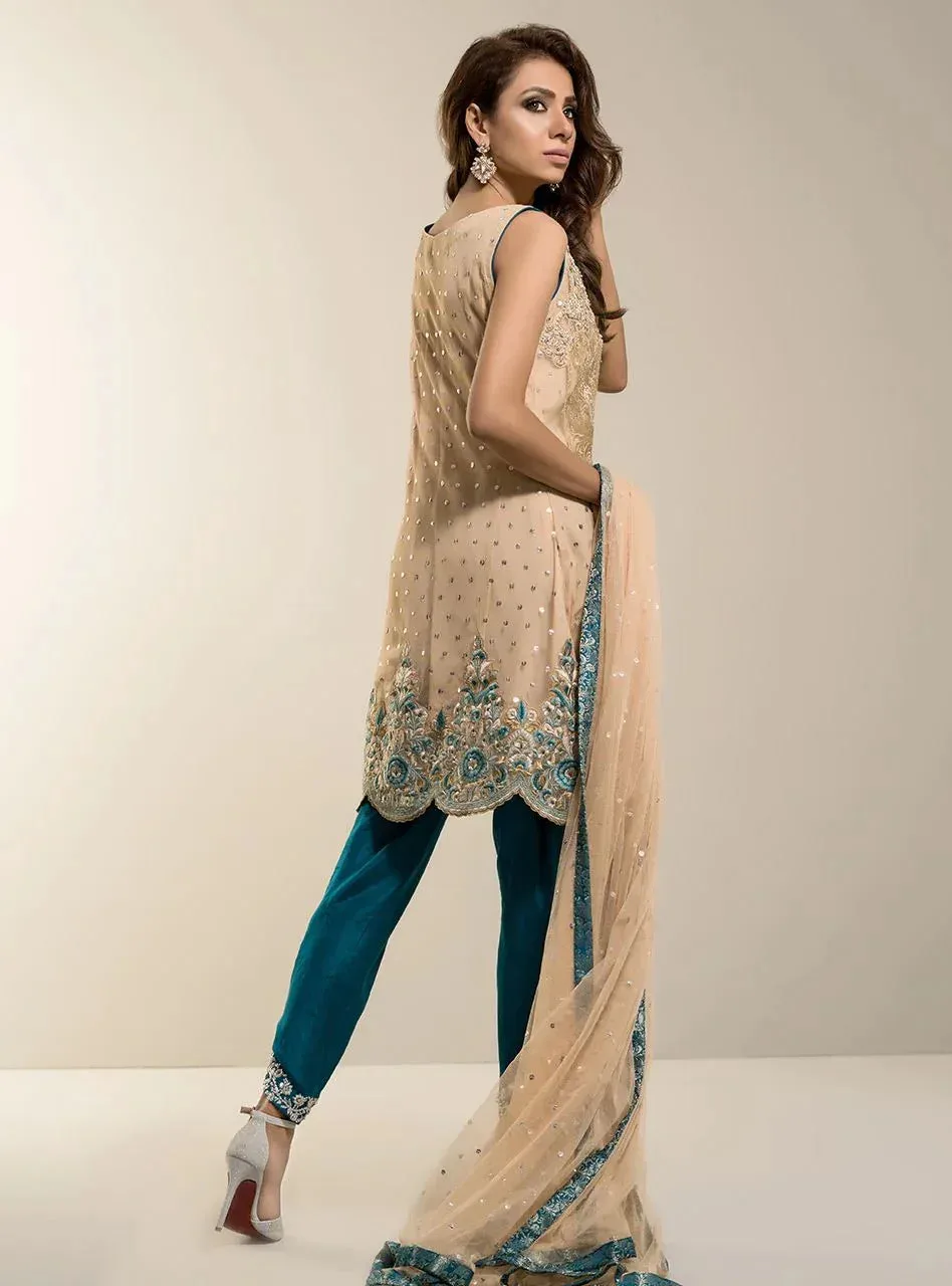 Zainab Chottani Semi Formals Teal Organza – view 2 – Poshaq