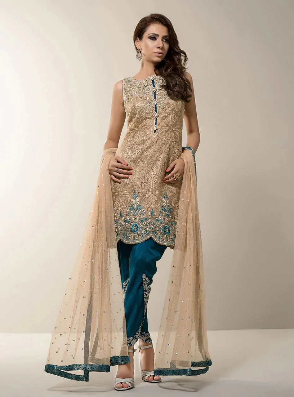 Zainab Chottani Semi Formals Teal Organza – view 3 – Poshaq
