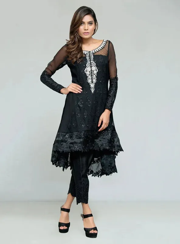 Zainab Chottani Semi Formals Silver Chiffon – view 1 – Poshaq