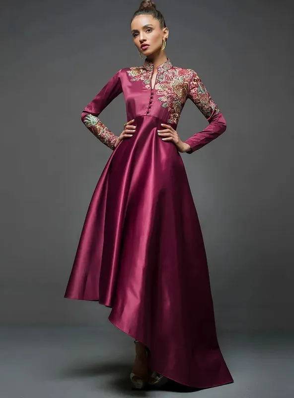 Zainab Chottani Semi Formals Maroon Silk – view 1 – Poshaq