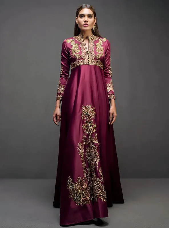 Zainab Chottani Semi Formals Maroon Silk – view 1 – Poshaq