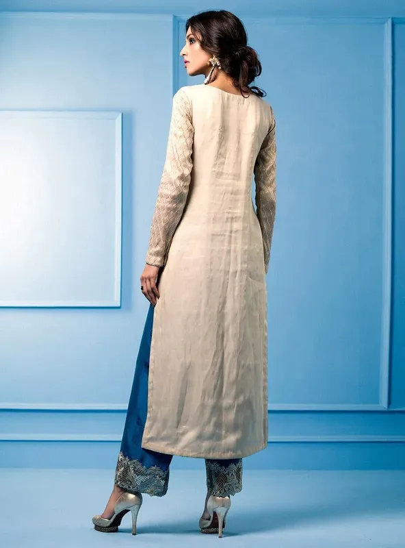 Zainab Chottani Semi Formals Silver Silk – view 1 – Poshaq