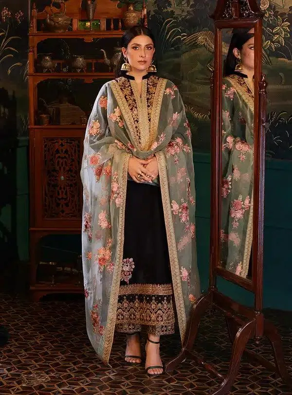Zainab Chottani Luxury Velvet Collection 23 Black Raw Silk – view 2 – Poshaq
