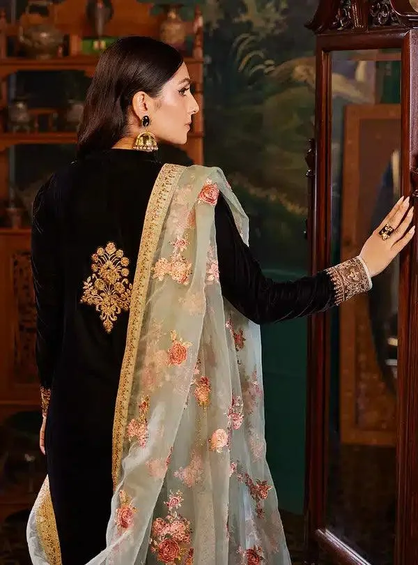 Zainab Chottani Luxury Velvet Collection 23 Black Raw Silk – view 3 – Poshaq