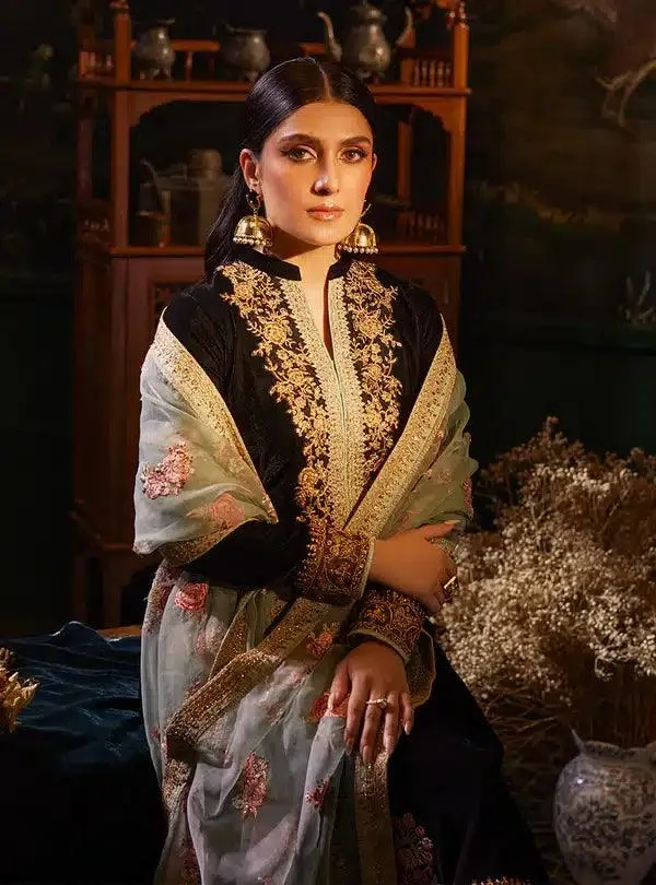 Zainab Chottani Luxury Velvet Collection 23 Black Raw Silk – view 6 – Poshaq