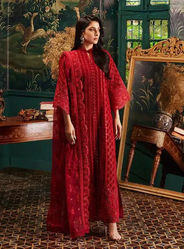 Zainab Chottani Luxury Velvet Collection 23 Red Raw Silk – view 1 – Poshaq