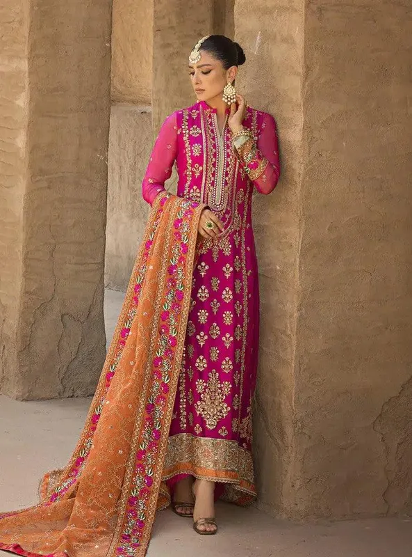 Zainab Chottani Wedding Festive 23 Pink Raw Silk – view 1 – Poshaq