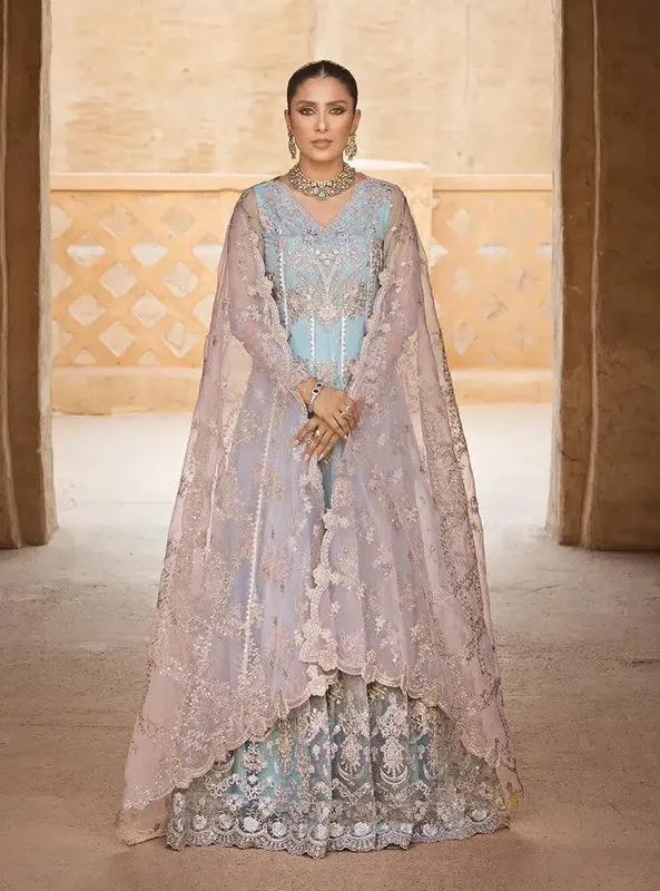 Zainab Chottani Wedding Festive 23 Blue Raw Silk – view 1 – Poshaq