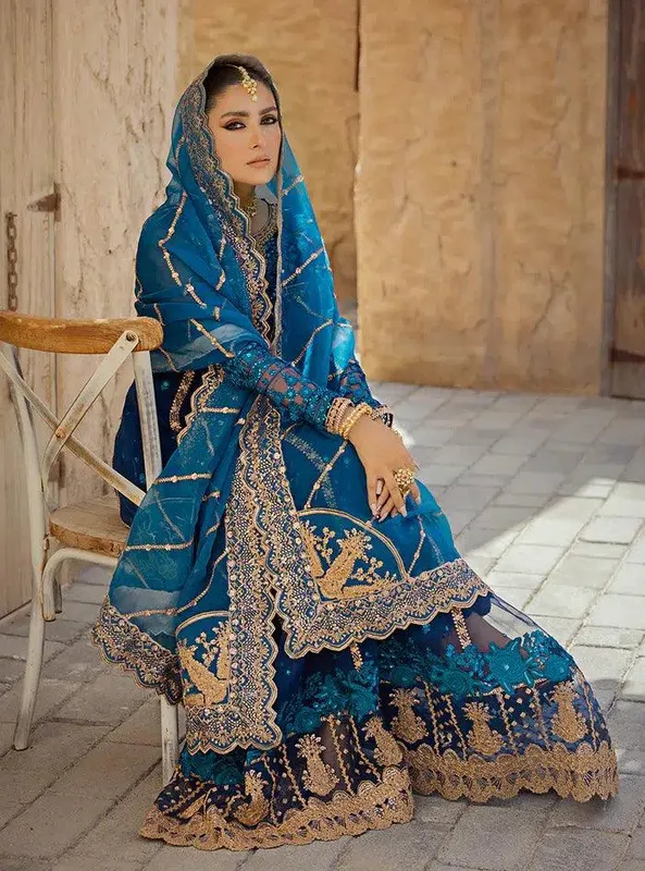 Zainab Chottani Wedding Festive 23 Blue Raw Silk – view 1 – Poshaq