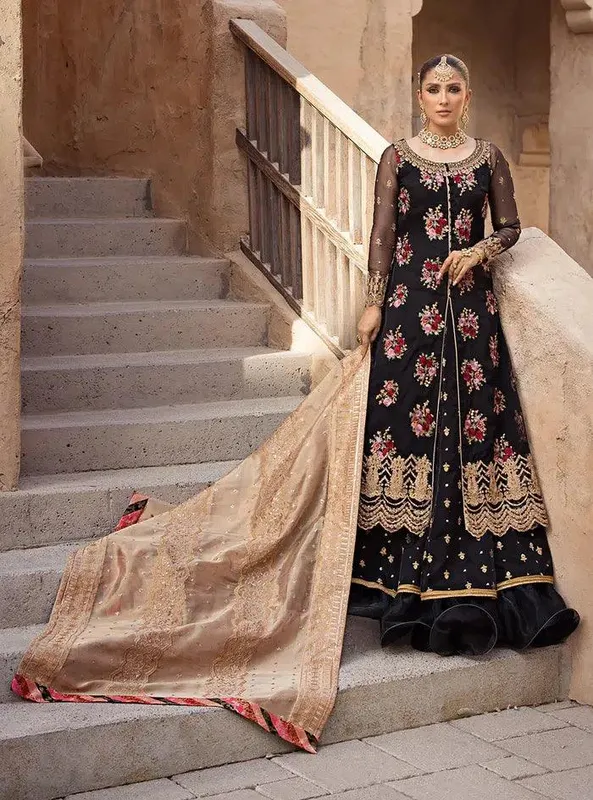 Zainab Chottani Wedding Festive 23 Black Organza – view 1 – Poshaq