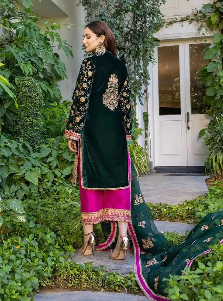 Zainab Chottani Stitched Velvet 2022 Green Organza – view 2 – Poshaq