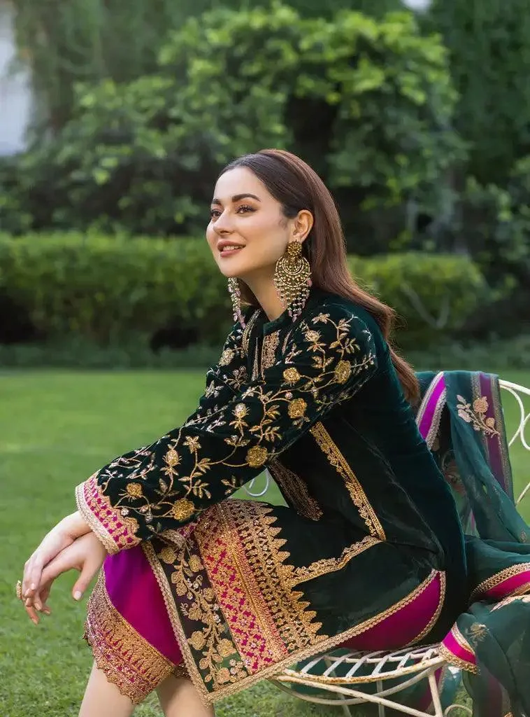 Zainab Chottani Stitched Velvet 2022 Green Organza – view 4 – Poshaq