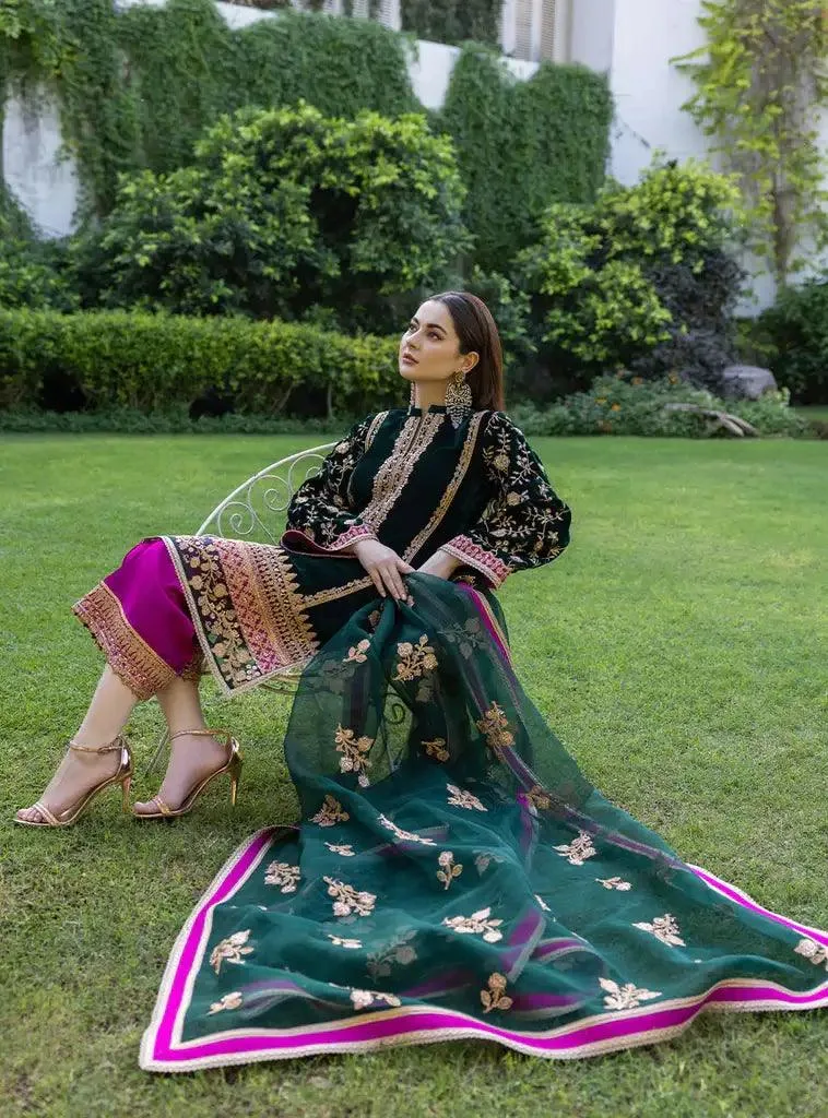 Zainab Chottani Stitched Velvet 2022 Green Organza – view 5 – Poshaq