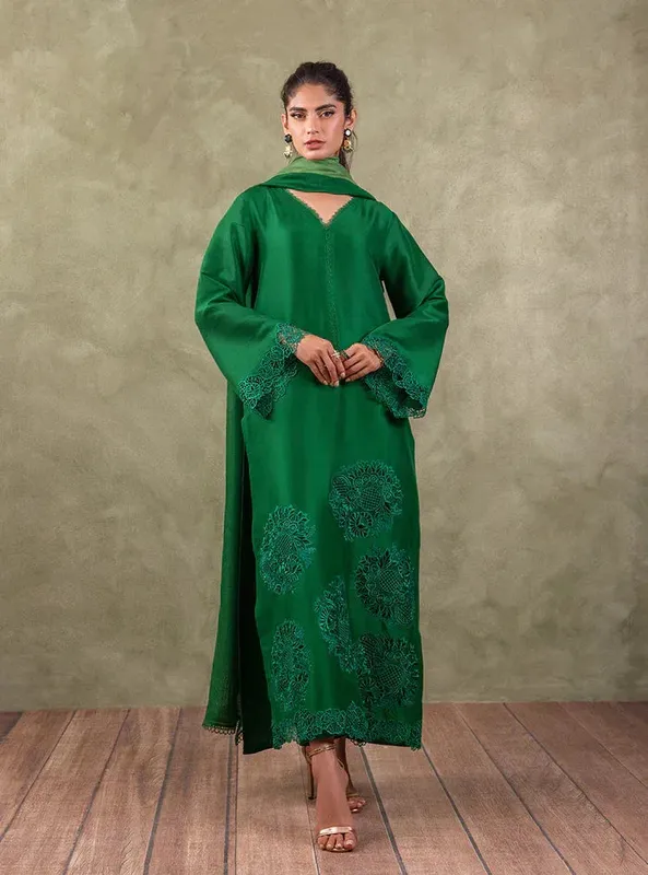 Zainab Chottani Eid Edit 24 Green Raw Silk – view 1 – Poshaq