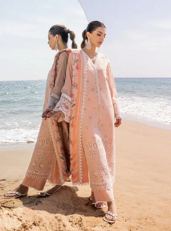Zainab Chottani Luxury Chikankari 24 Peach Organza – view 1 – Poshaq