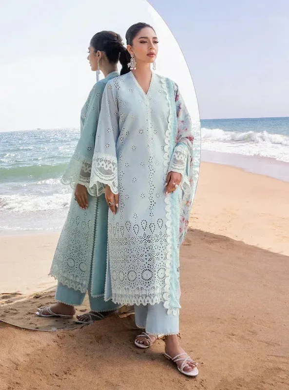 Zainab Chottani Luxury Chikankari 24 Blue Organza – view 1 – Poshaq
