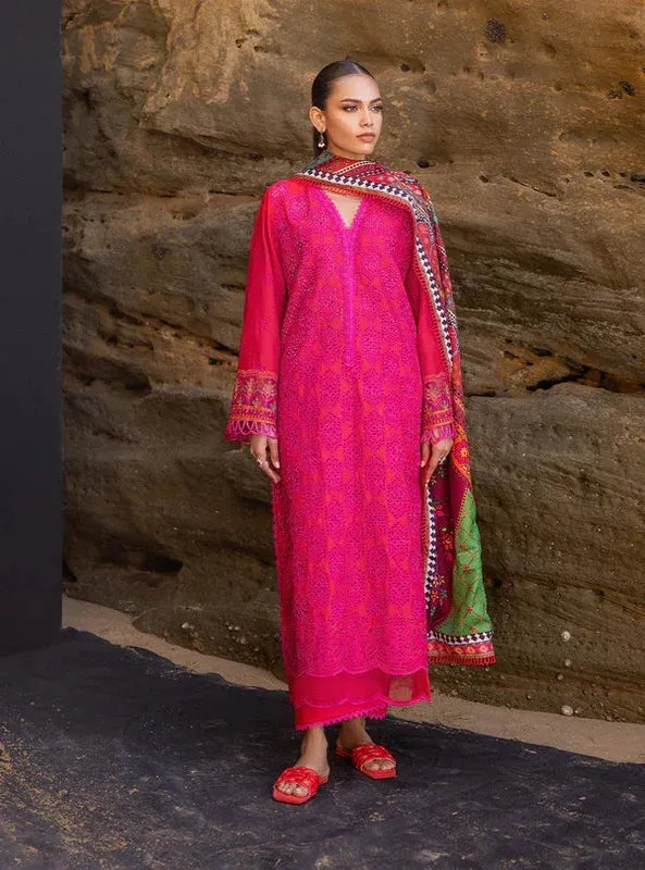 Zainab Chottani Luxury Chikankari 24 Magenta Organza – view 1 – Poshaq