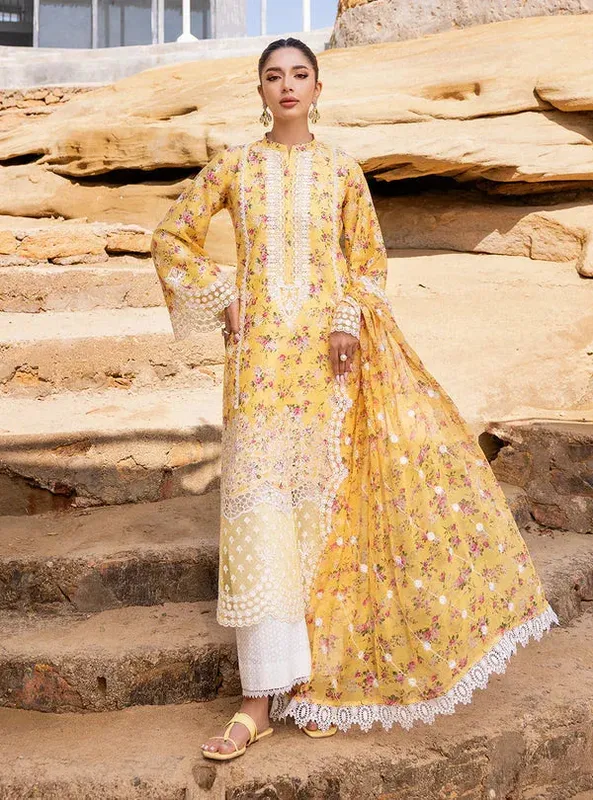 Zainab Chottani Luxury Chikankari 24 Yellow Organza – view 1 – Poshaq