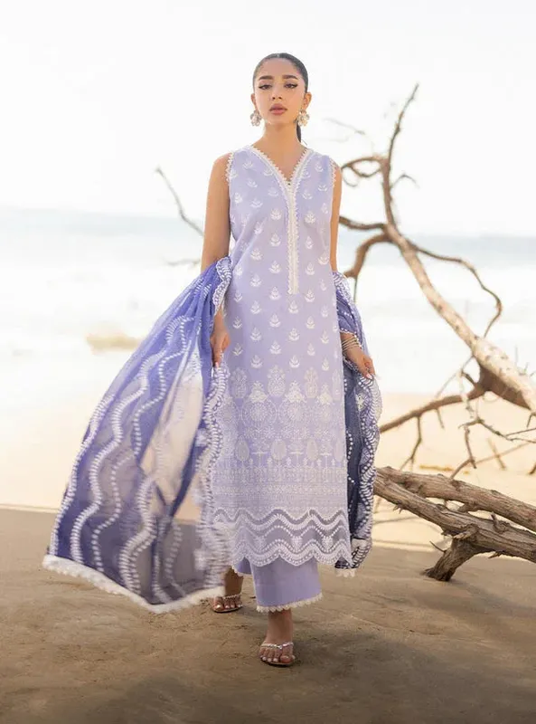 Zainab Chottani Luxury Chikankari 24 Blue Organza – view 1 – Poshaq