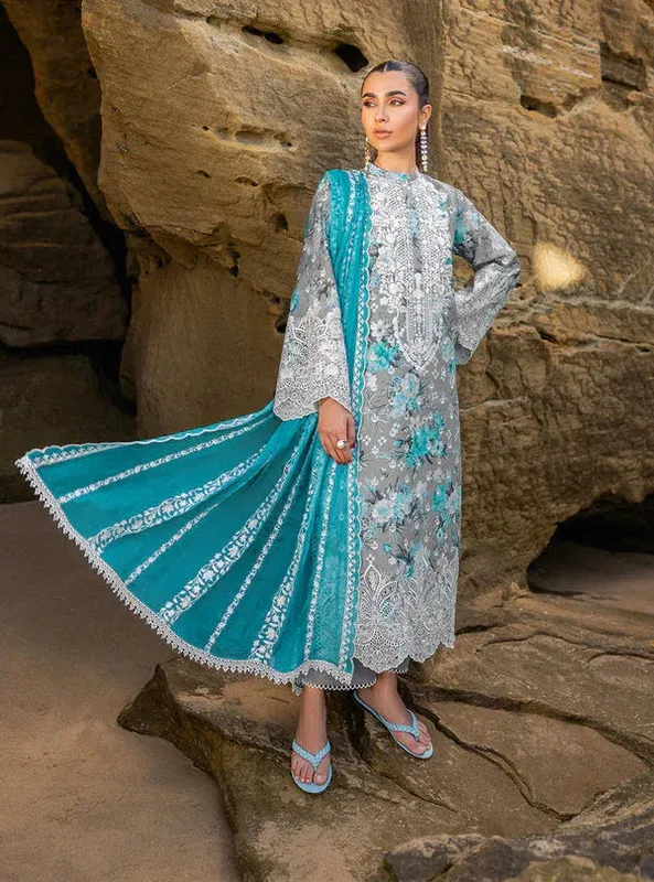 Zainab Chottani Luxury Chikankari 24 Grey Organza – view 1 – Poshaq