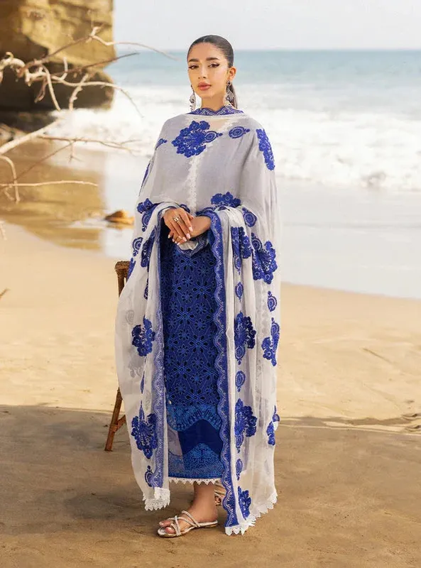 Zainab Chottani Luxury Chikankari 24 Blue Organza – view 1 – Poshaq
