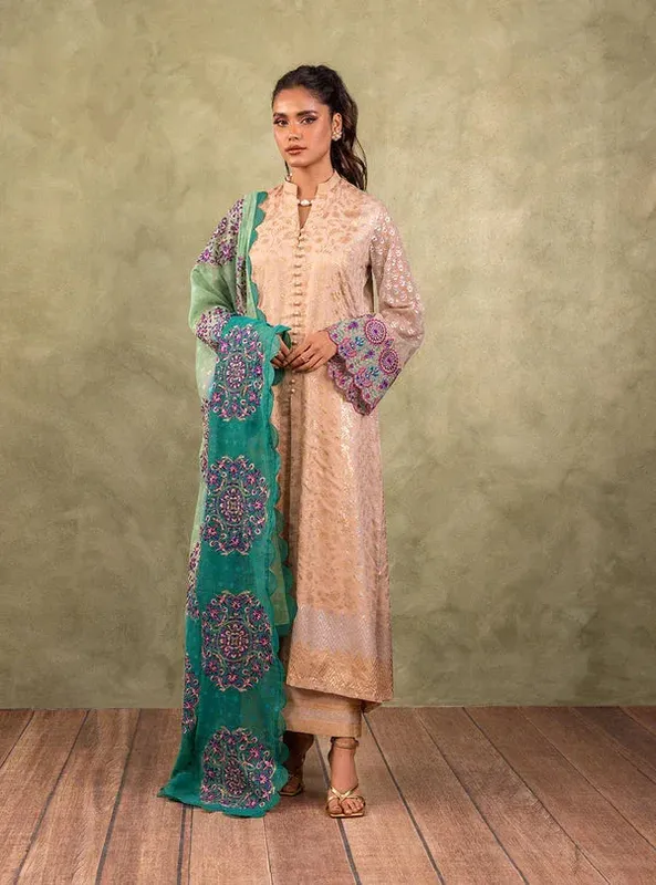 Zainab Chottani Eid Edit Beige Chiffon – view 1 – Poshaq