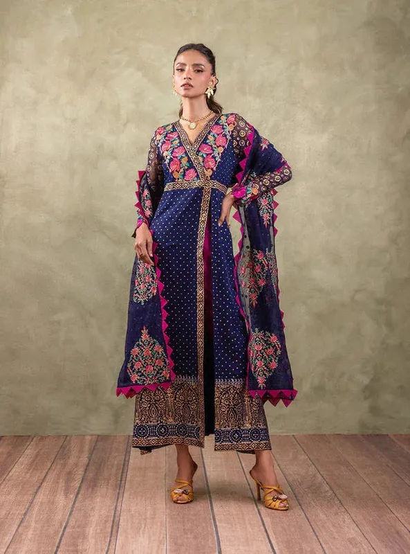 Zainab Chottani Eid Edit Navy Blue Chiffon – view 1 – Poshaq