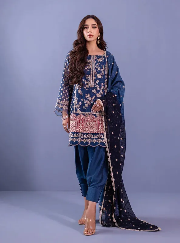 Zainab Chottani Eid Festive Vol 1 Blue Viscose – view 1 – Poshaq